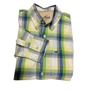 Hollister button front long sleeve multi-color plaid shirt men size Large